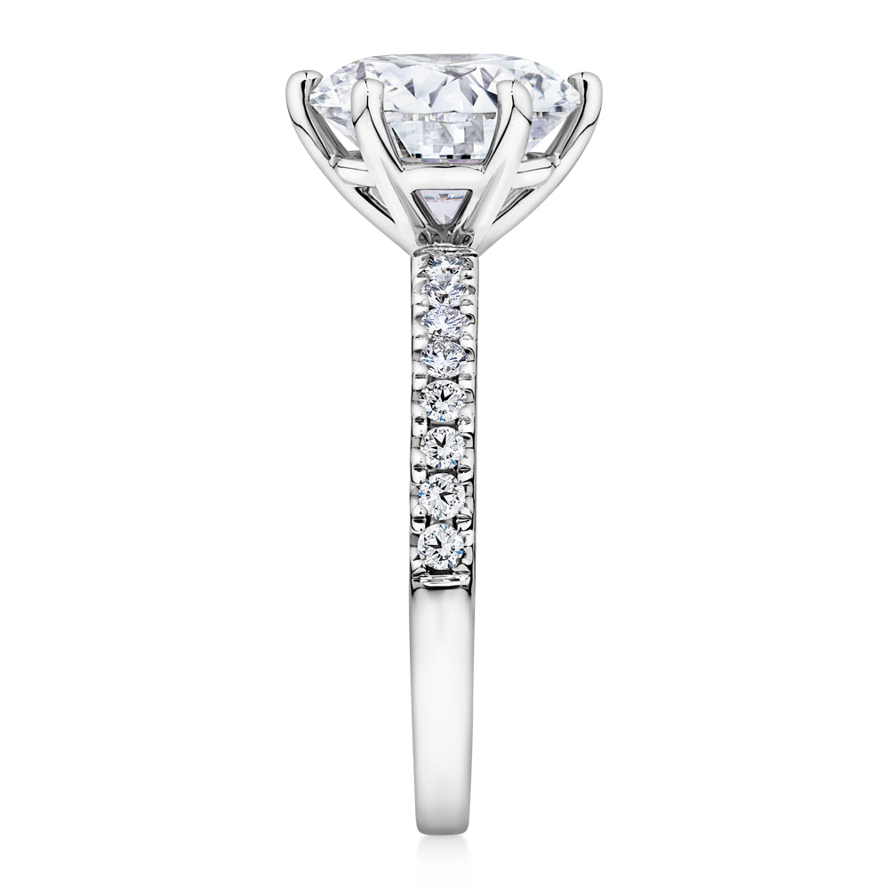 Certified Lab-Grown Diamond, 3.22 carat TW round brilliant shouldered solitaire engagement ring in 14 carat white gold
