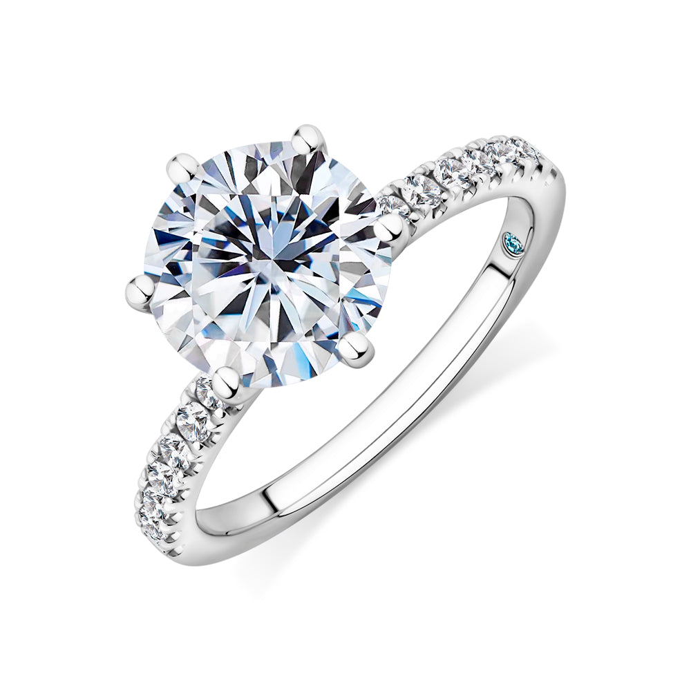 Certified Lab-Grown Diamond, 3.22 carat TW round brilliant shouldered solitaire engagement ring in 14 carat white gold