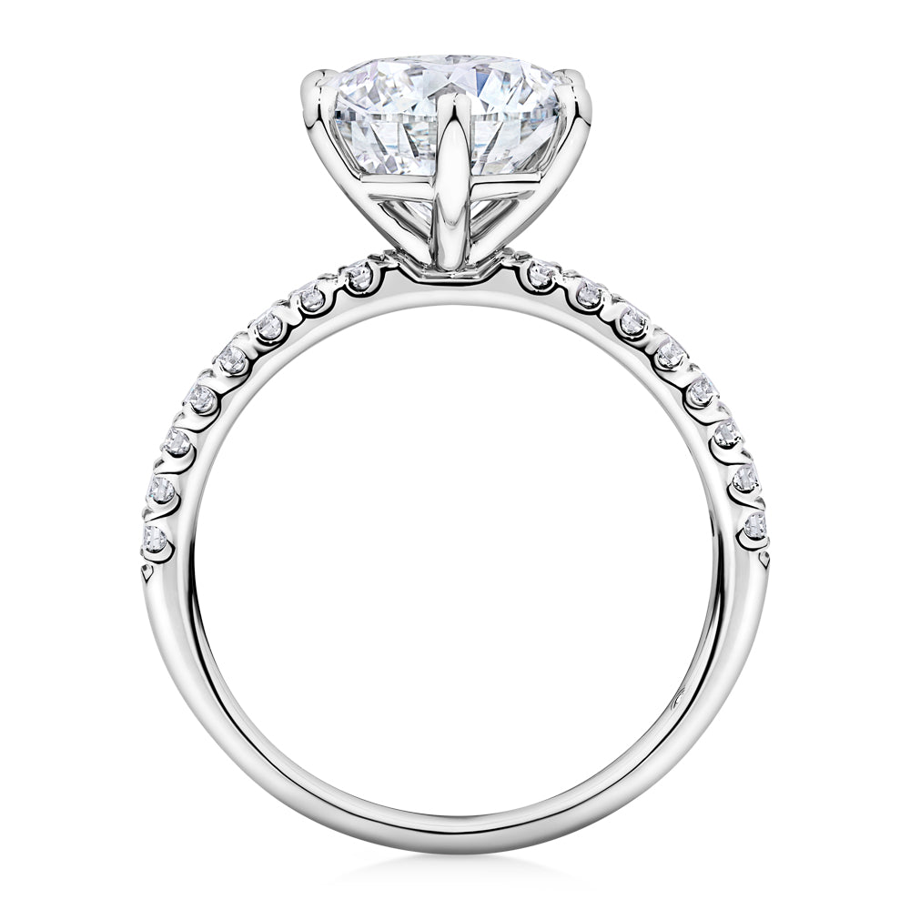 Lab-Grown Simulant, 3.22 carat*TW round brilliant shouldered solitaire engagement ring in 10 carat white gold