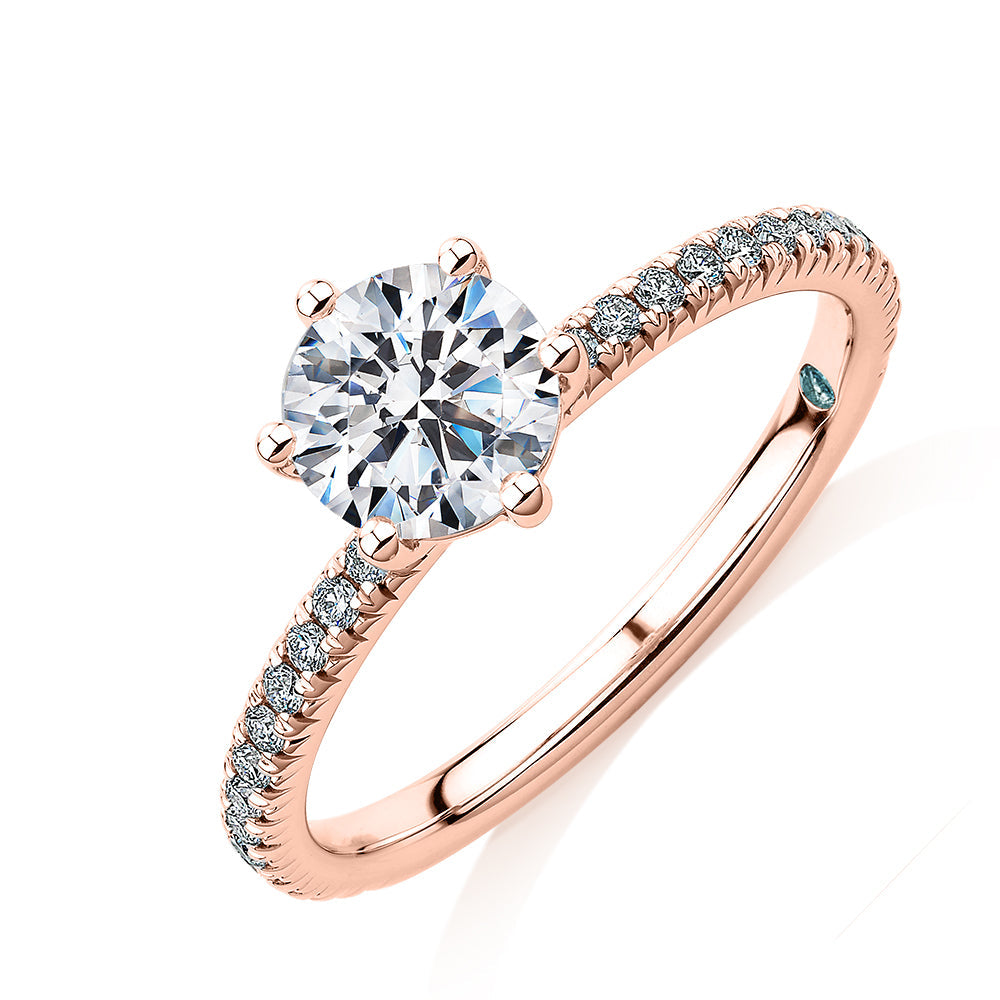 Premium Certified Lab-Grown Diamond 1.19 carat TW round brilliant shouldered engagement ring in 14 carat rose gold