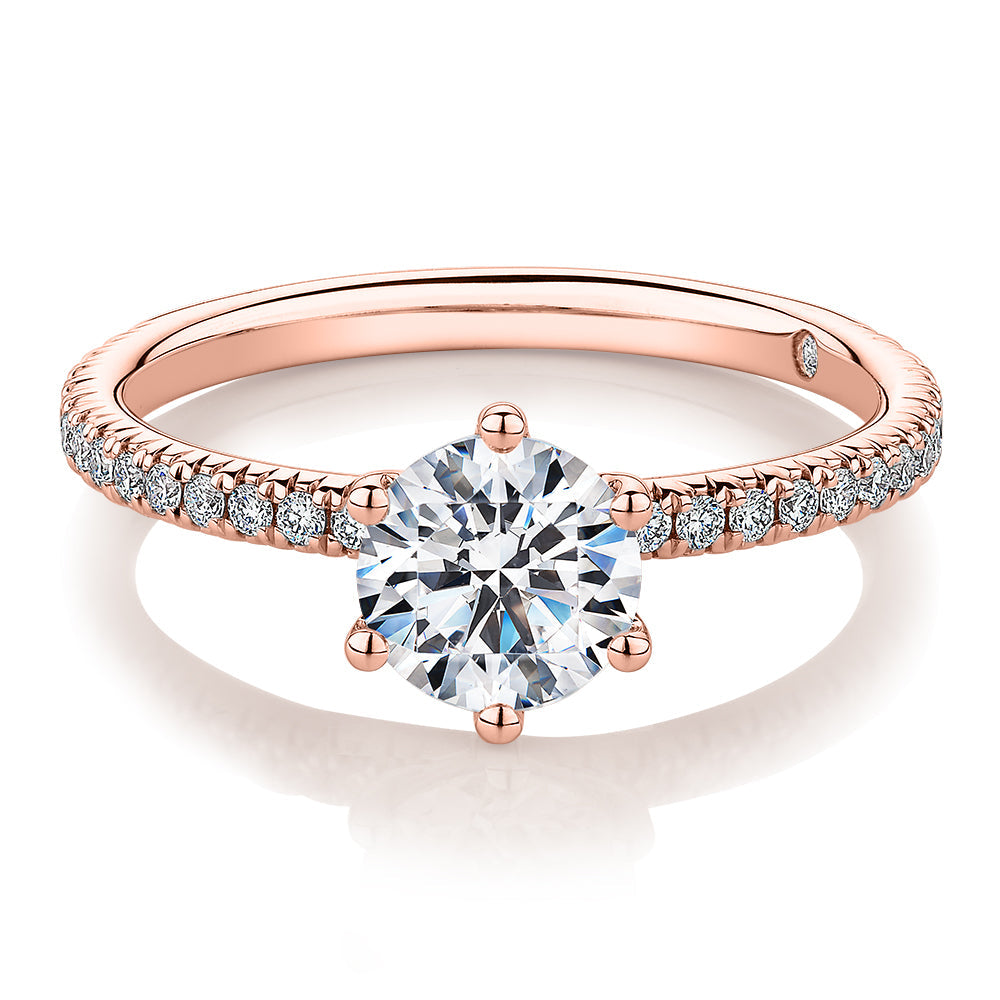 Signature Simulant Diamond 1.19 carat* TW round brilliant shouldered engagement ring in 10 carat rose gold