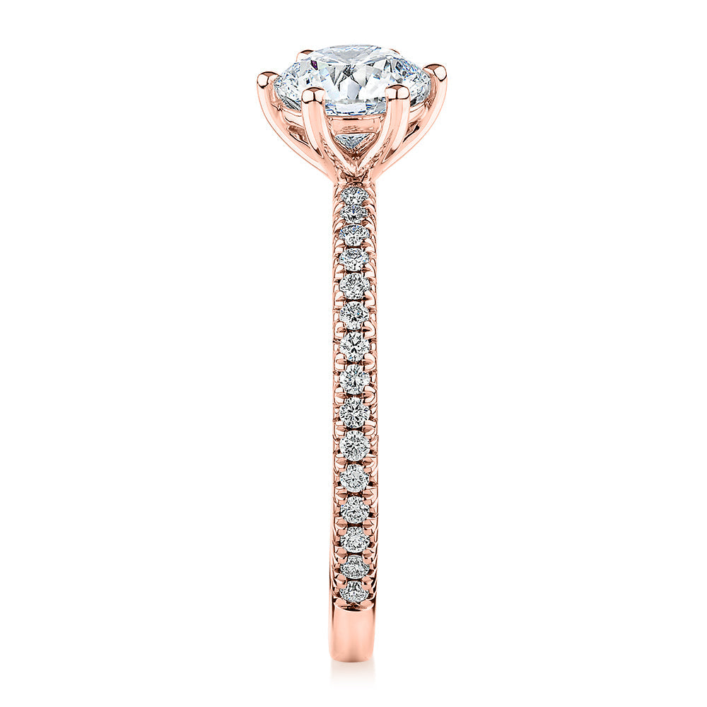 Signature Simulant Diamond 1.19 carat* TW round brilliant shouldered engagement ring in 10 carat rose gold