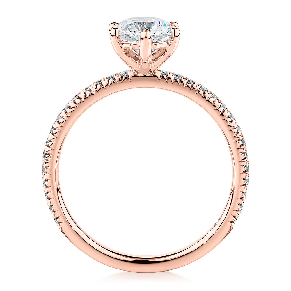 Signature Simulant Diamond 1.19 carat* TW round brilliant shouldered engagement ring in 10 carat rose gold