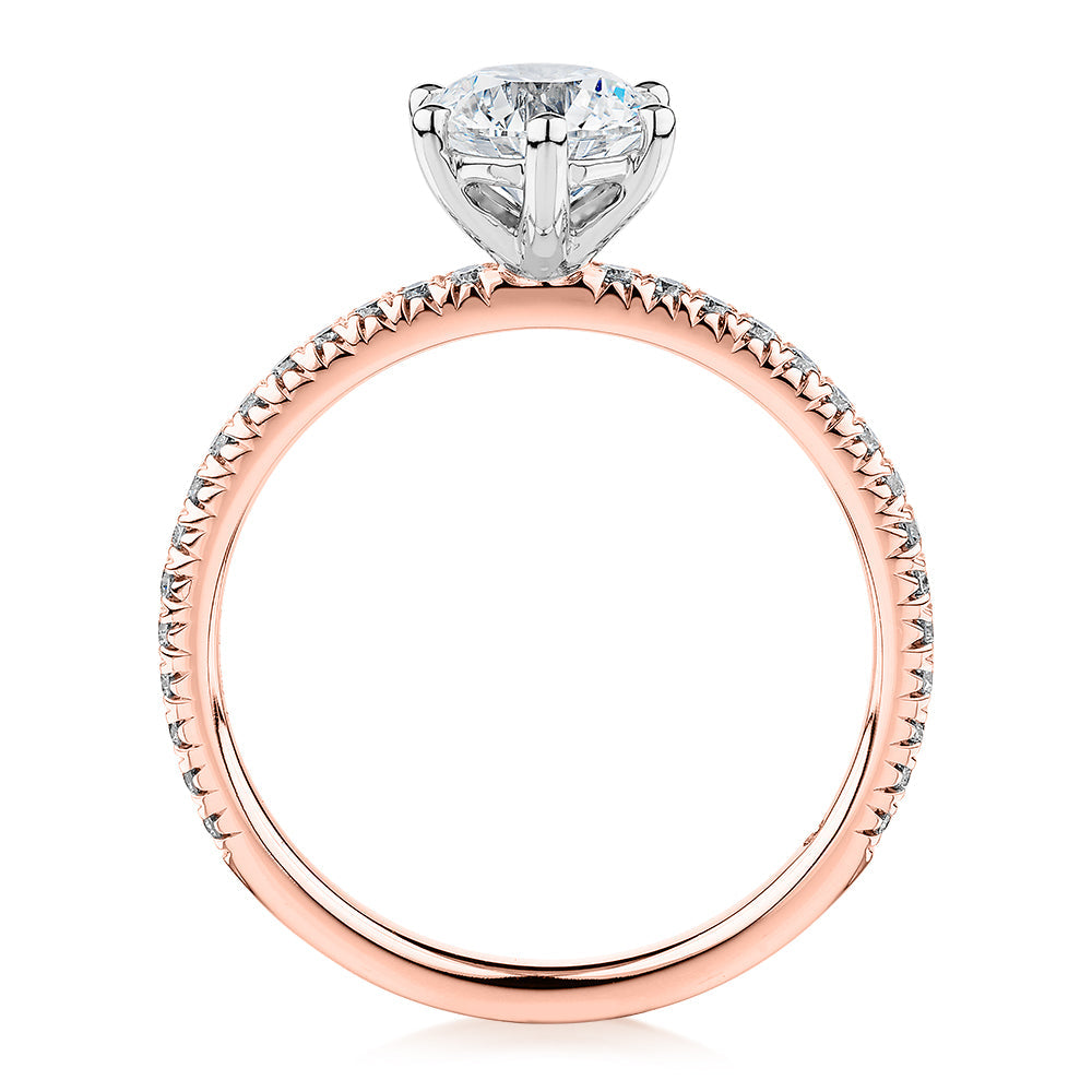 Premium Certified Lab-Grown Diamond 1.19 carat TW round brilliant shouldered engagement ring in 14 carat rose and white gold