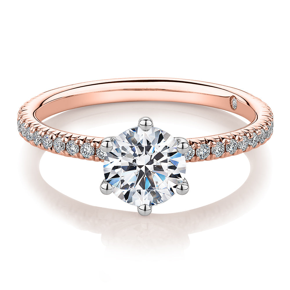 Signature Simulant Diamond 1.19 carat* TW round brilliant shouldered engagement ring in 10 carat rose and white gold (Copy)