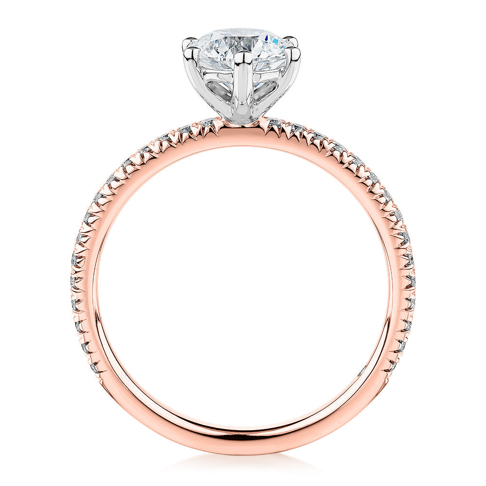 Signature Simulant Diamond 1.19 carat* TW round brilliant shouldered engagement ring in 10 carat rose and white gold (Copy)