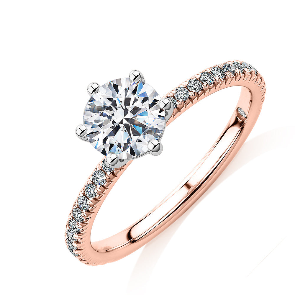 Signature Simulant Diamond 1.19 carat* TW round brilliant shouldered engagement ring in 10 carat rose and white gold