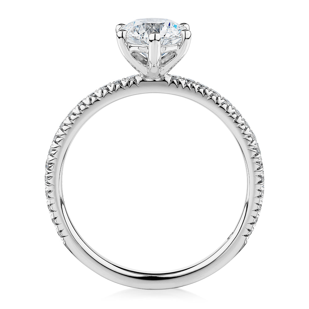 Signature Simulant Diamond 1.19 carat* TW round brilliant shouldered engagement ring in 14 carat white gold