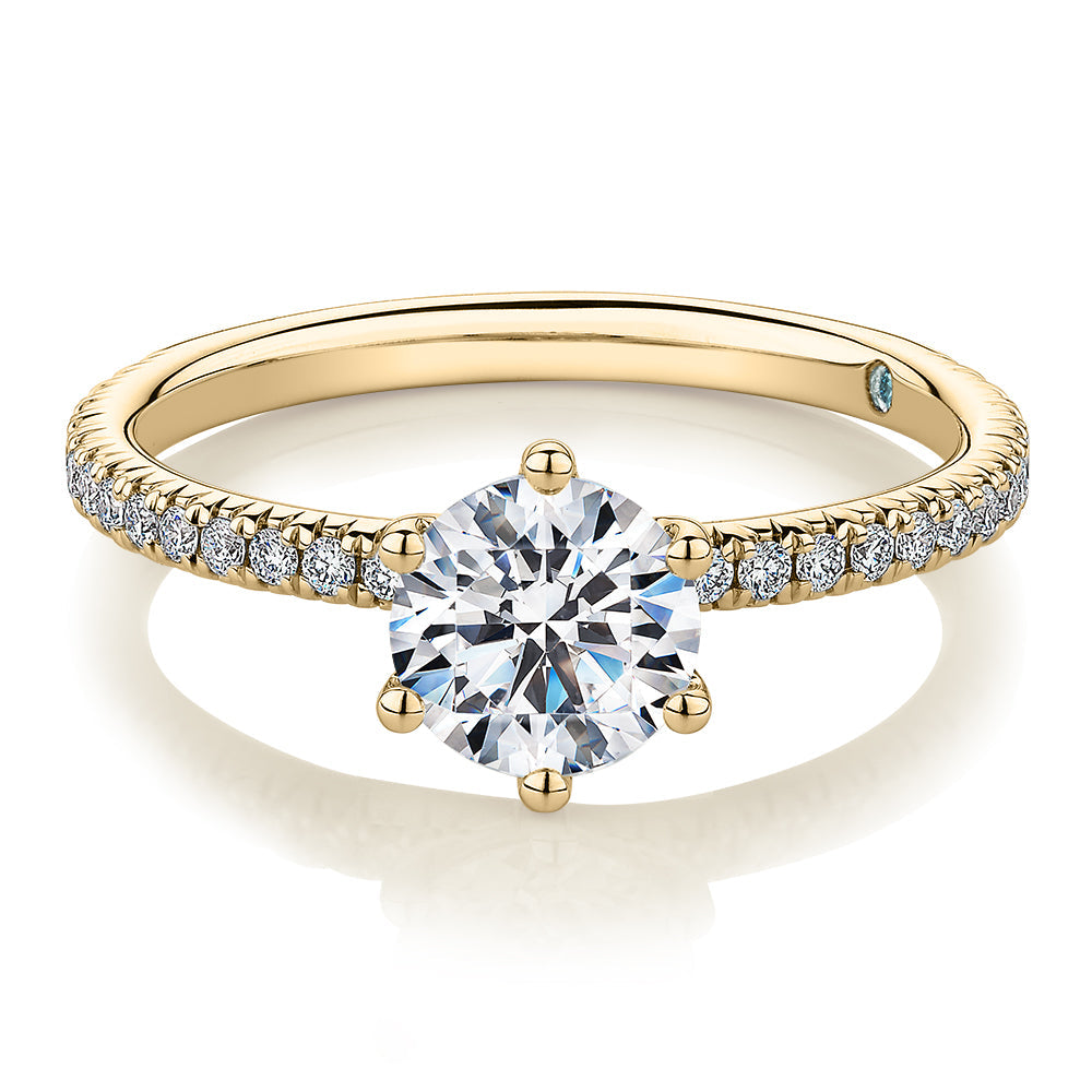 Premium Certified Lab-Grown Diamond 1.19 carat TW round brilliant shouldered engagement ring in 14 carat yellow gold