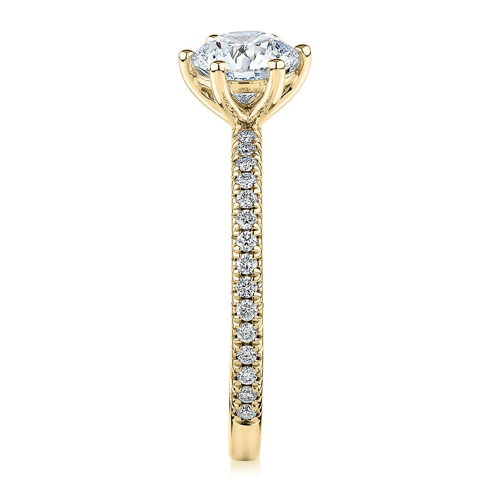 Premium Certified Lab-Grown Diamond 1.19 carat TW round brilliant shouldered engagement ring in 14 carat yellow gold
