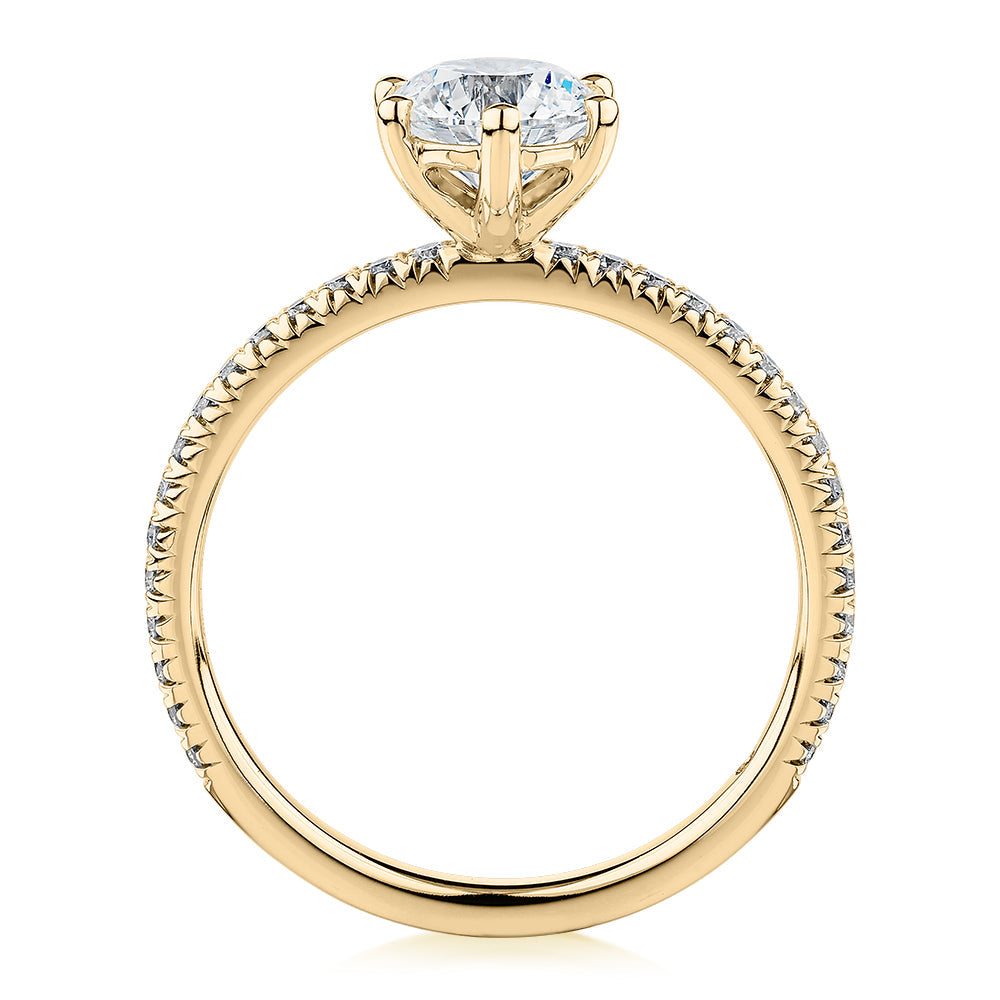 Premium Certified Lab-Grown Diamond 1.19 carat TW round brilliant shouldered engagement ring in 14 carat yellow gold