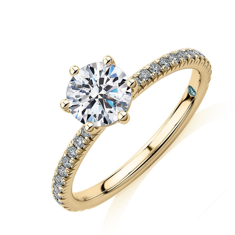 Premium Certified Lab-Grown Diamond 1.19 carat TW round brilliant shouldered engagement ring in 14 carat yellow gold
