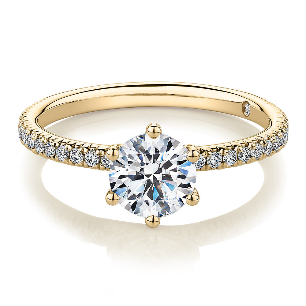 Signature Simulant Diamond 1.19 carat* TW round brilliant engagement ring in 10 carat yellow gold