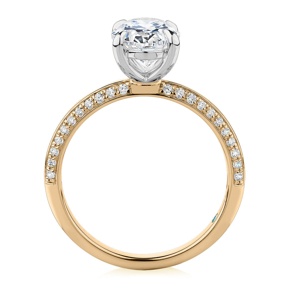 Premium Certified Lab-Grown Diamond 2.24 carat TW oval cut shouldered engagement ring in 14 carat yellow and white gold