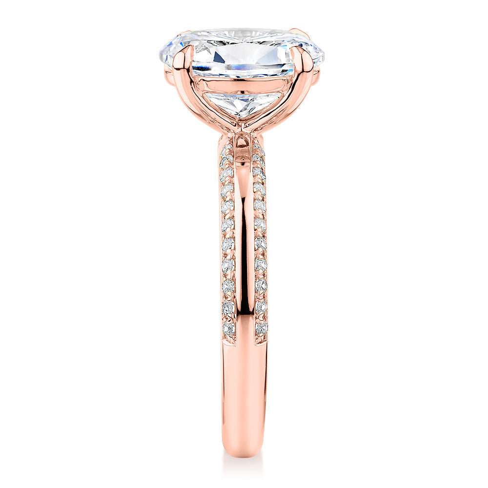 Premium Certified Lab-Grown Diamond 2.24 carat TW oval cut shouldered engagement ring in 14 carat rose gold