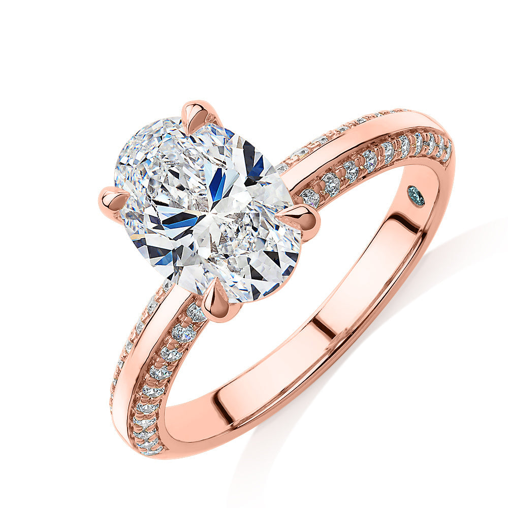 Premium Certified Lab-Grown Diamond 2.24 carat TW oval cut shouldered engagement ring in 14 carat rose gold