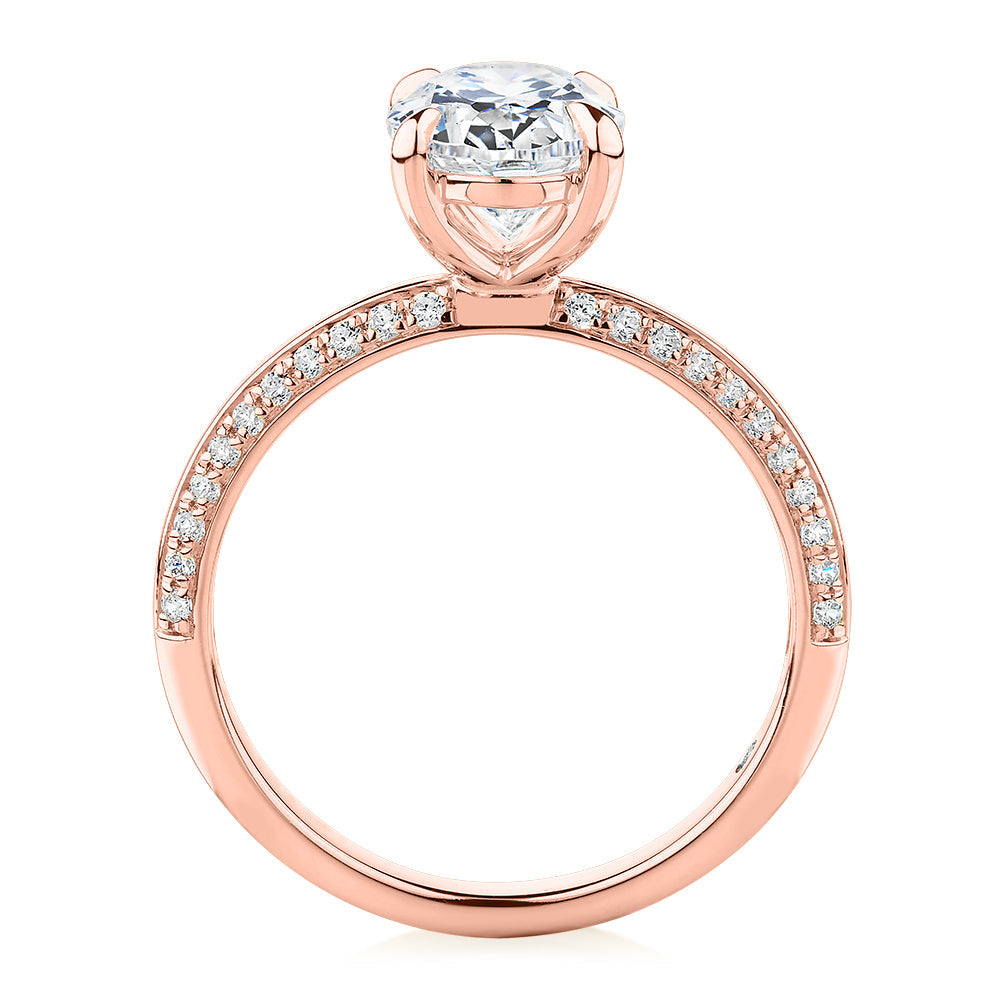 Signature Simulant Diamond 2.24 carat* TW oval cut shouldered engagement ring in 10 carat rose gold