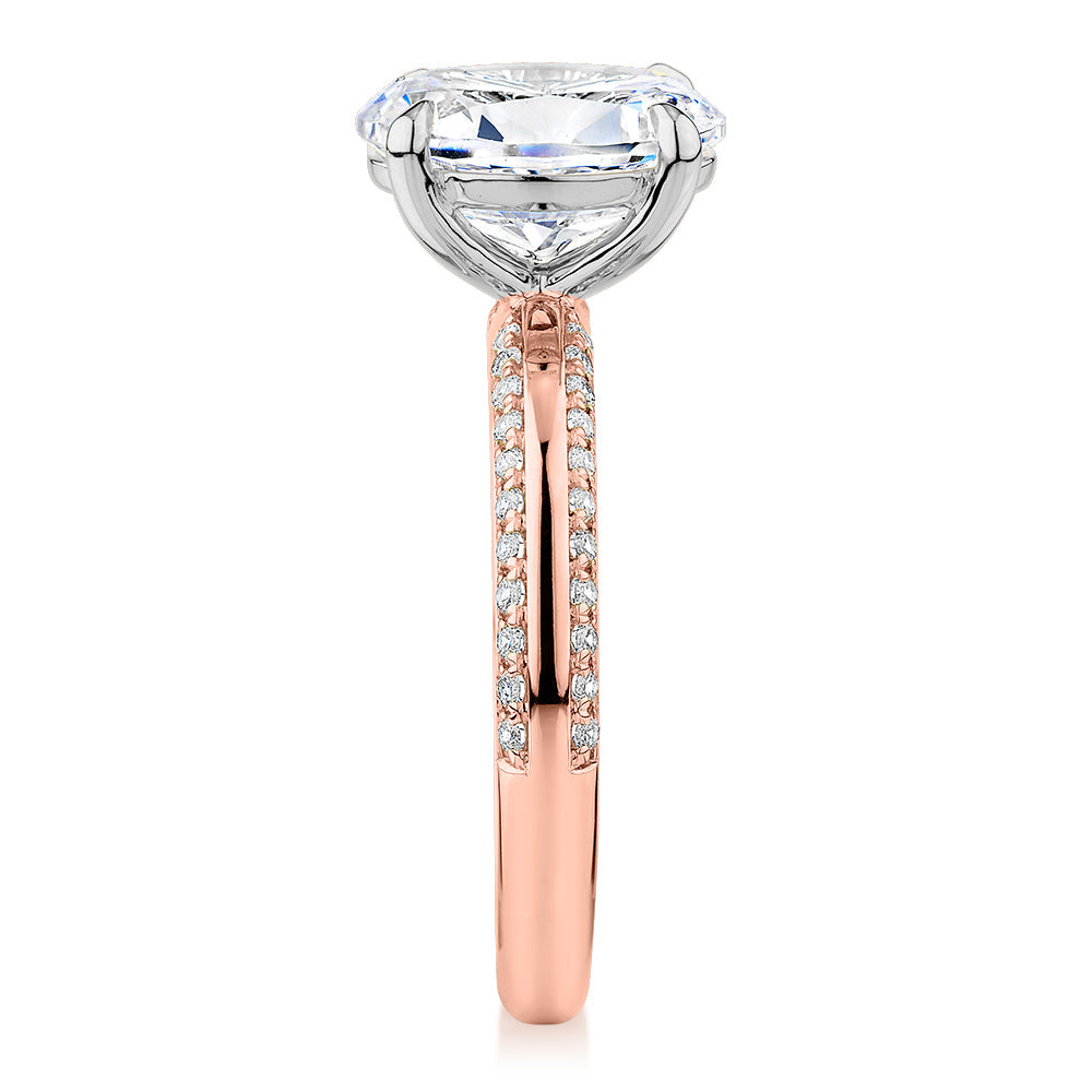 Premium Certified Lab-Grown Diamond 2.24 carat TW oval cut shouldered engagement ring in 14 carat rose and white gold