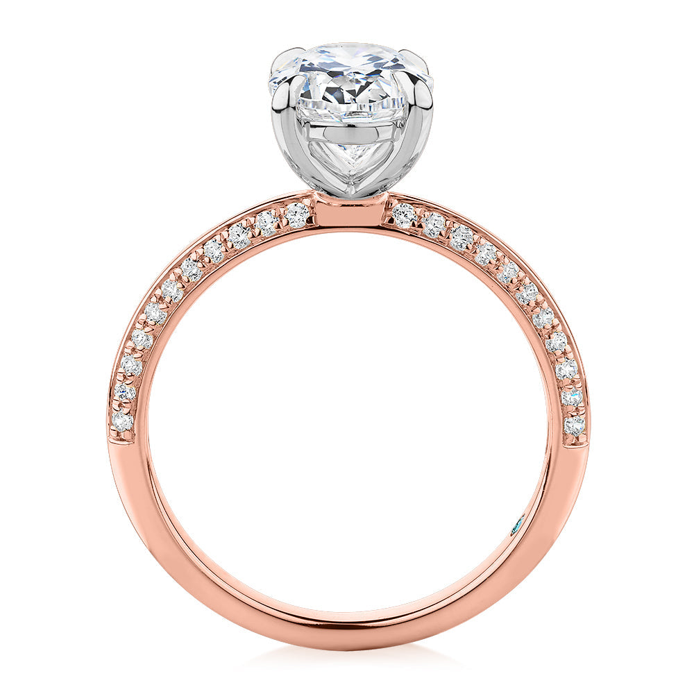 Premium Certified Lab-Grown Diamond 2.24 carat TW oval cut shouldered engagement ring in 14 carat rose and white gold