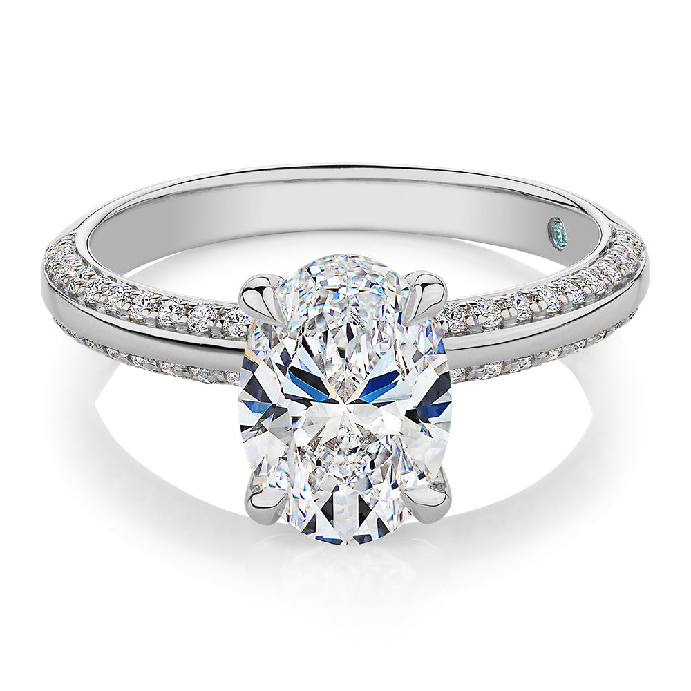 Premium Certified Lab-Grown Diamond 2.24 carat TW oval cut shouldered engagement ring in 14 carat white gold