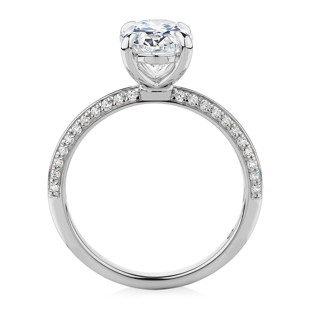 Premium Certified Lab-Grown Diamond 2.24 carat TW oval cut shouldered engagement ring in 14 carat white gold
