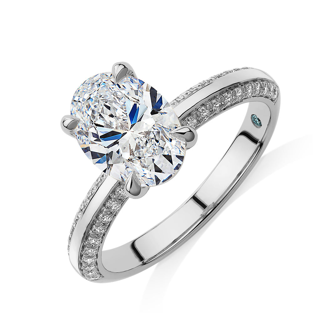 Premium Certified Lab-Grown Diamond 2.24 carat TW oval cut shouldered engagement ring in 14 carat white gold