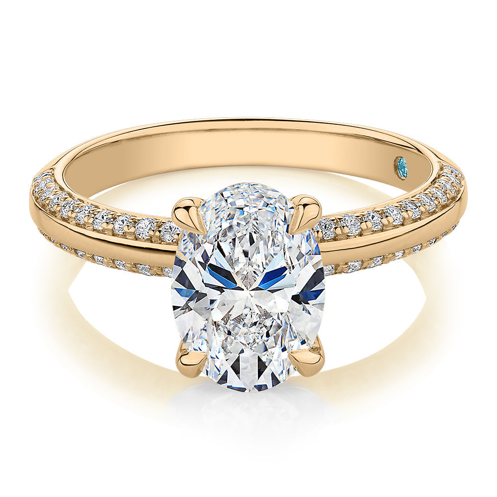 Premium Certified Lab-Grown Diamond, 2.24 carat TW oval and round brilliant shouldered engagement ri