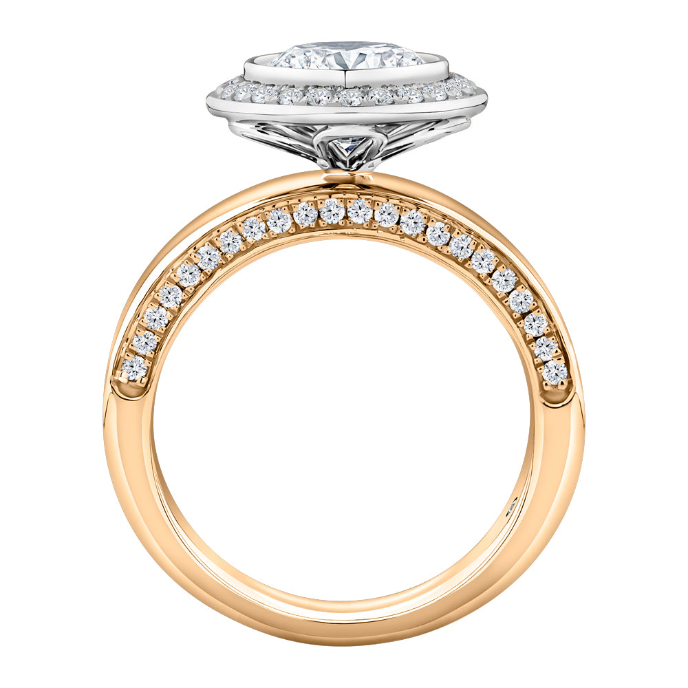 Certified Lab-Grown Diamond, 2.4 carat TW round brilliant halo ring in 10 carat yellow and white gold