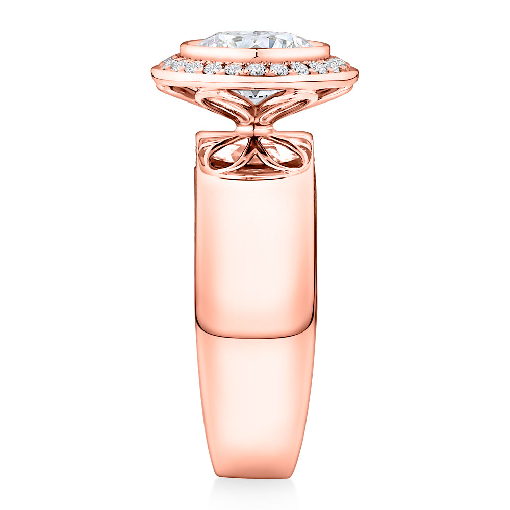 Lab-Grown Simulant, 2.37 carat*TW round brilliant halo ring in 10 carat rose gold