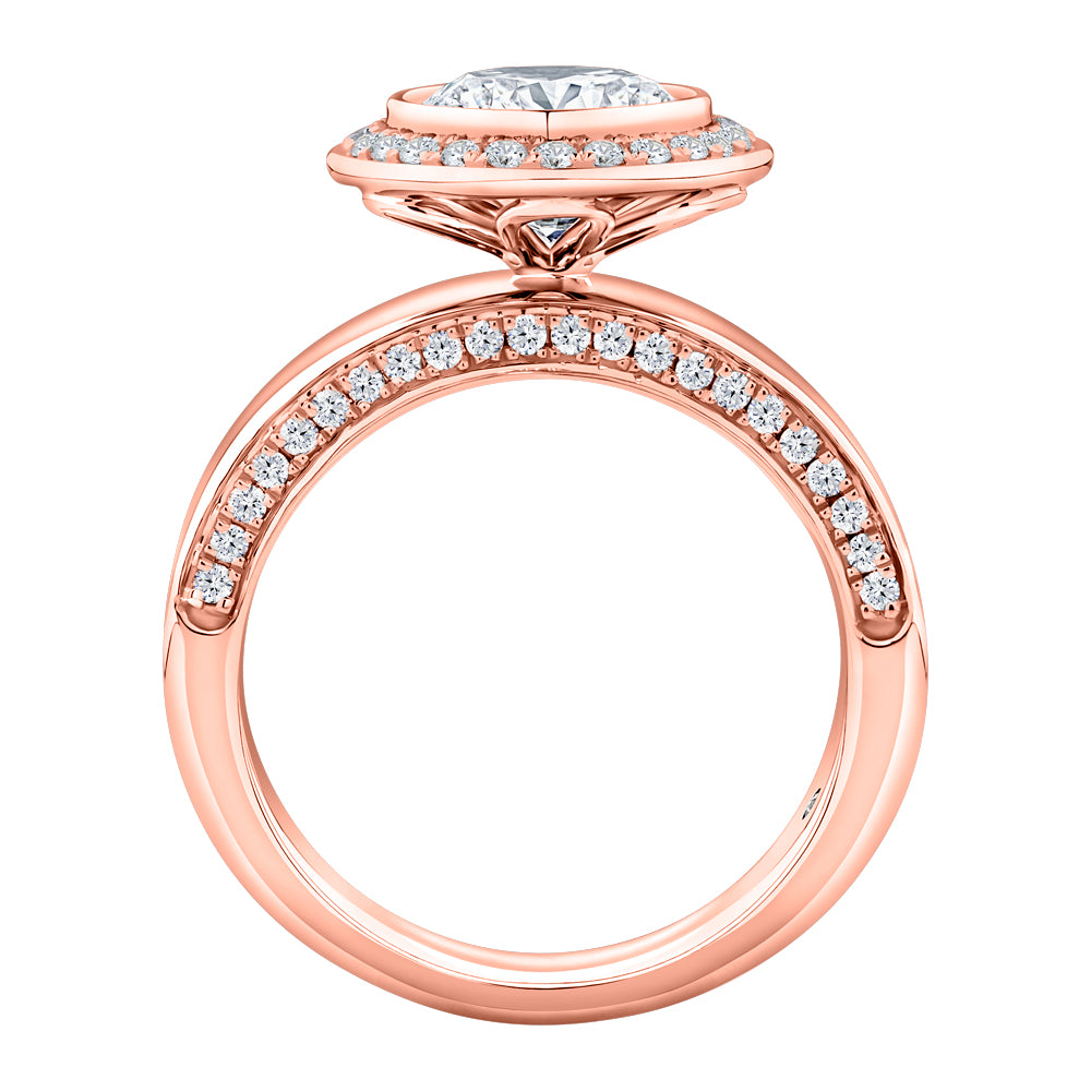 Lab-Grown Simulant, 2.37 carat*TW round brilliant halo ring in 10 carat rose gold