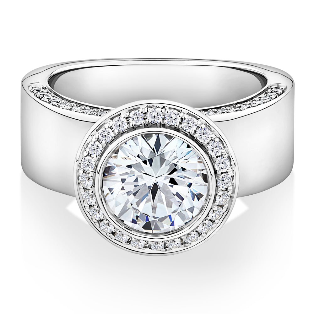 Lab-Grown Simulant, 2.37 carat*TW round brilliant halo ring in 10 carat white gold