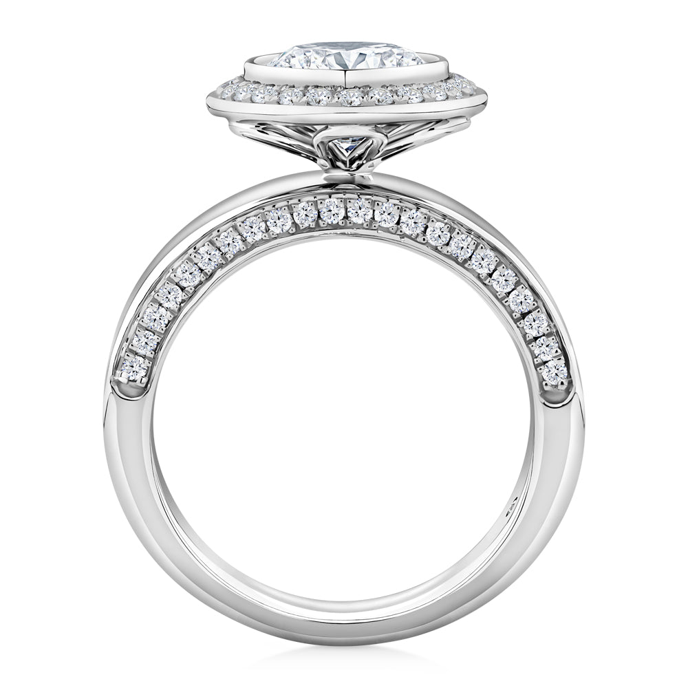 Lab-Grown Simulant, 2.37 carat*TW round brilliant halo ring in 10 carat white gold