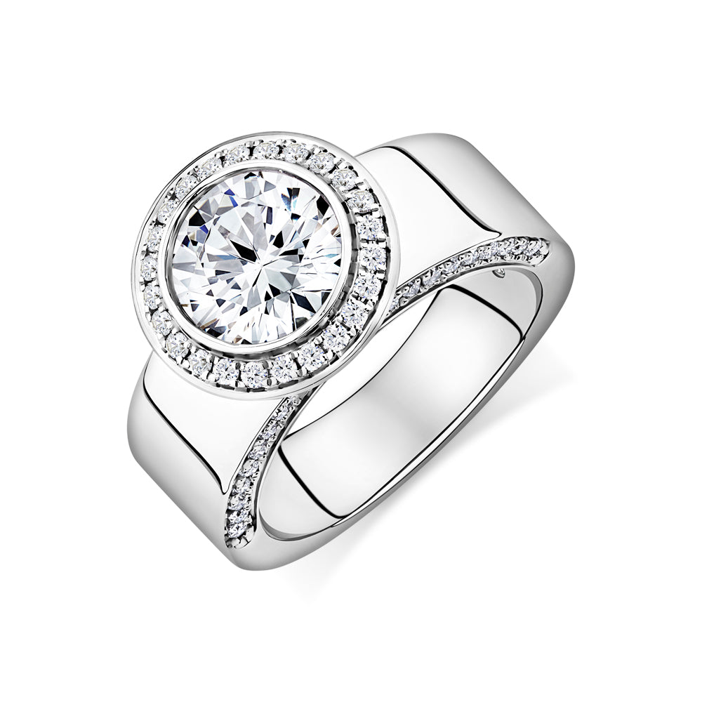Certified Lab-Grown Diamond, 2.37 carat TW round brilliant halo ring in 10 carat white gold