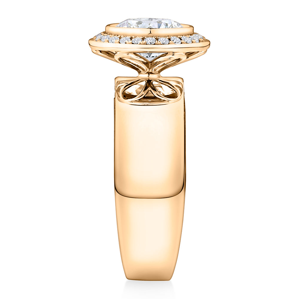 Lab-Grown Simulant, 2.37 carat*TW round brilliant halo ring in 10 carat yellow gold