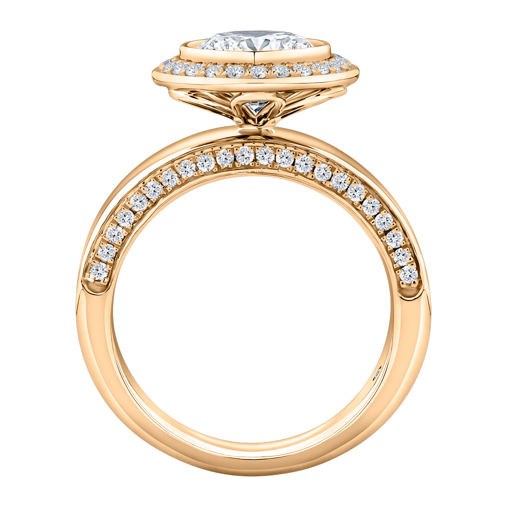 Lab-Grown Simulant, 2.37 carat*TW round brilliant halo ring in 10 carat yellow gold