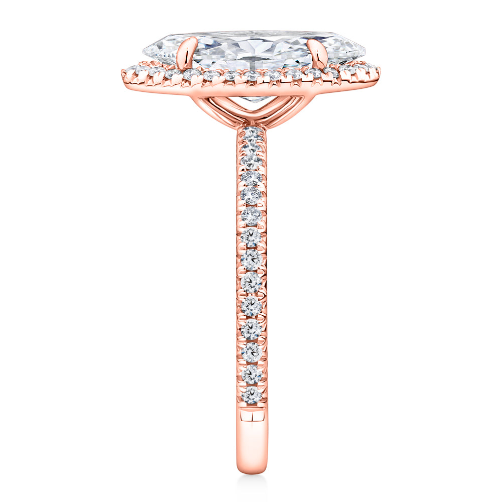 Lab-Grown Simulant, 2.36 carat*TW marquise and round brilliant halo ring in 10 carat rose gold
