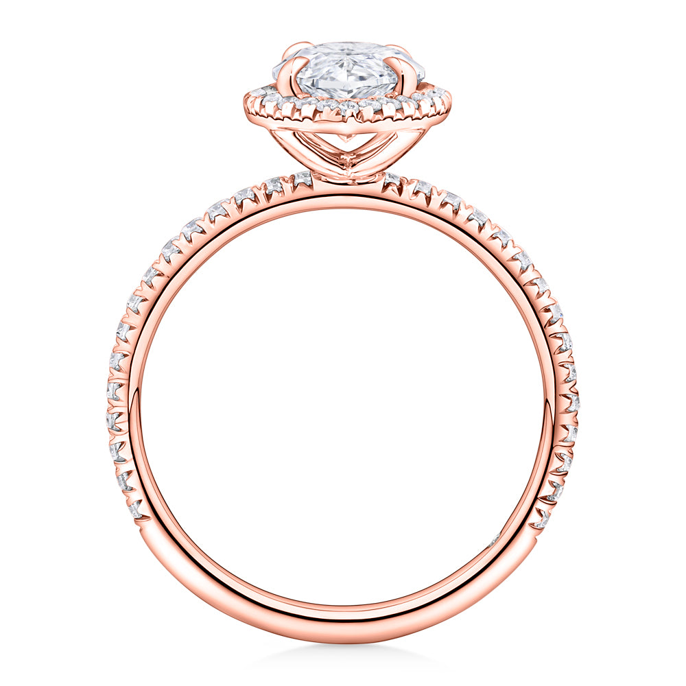 Lab-Grown Simulant, 2.36 carat*TW marquise and round brilliant halo ring in 10 carat rose gold