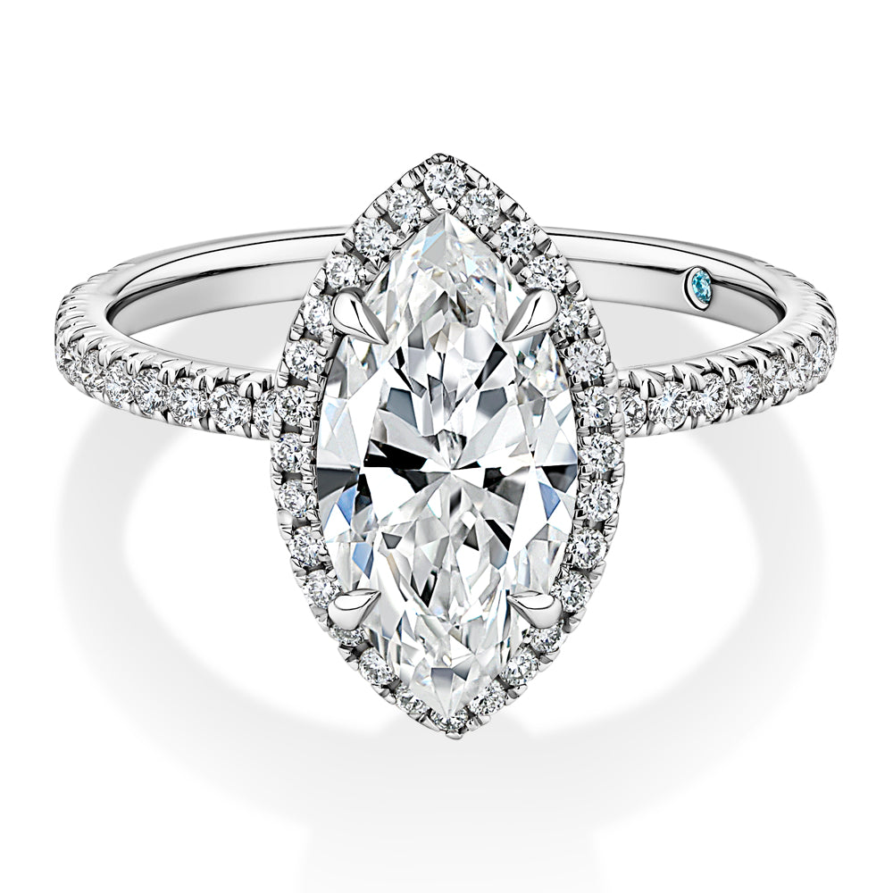 Certified Lab-Grown Diamond, 2.36 carat TW marquise and round brilliant halo ring in 14 carat white gold