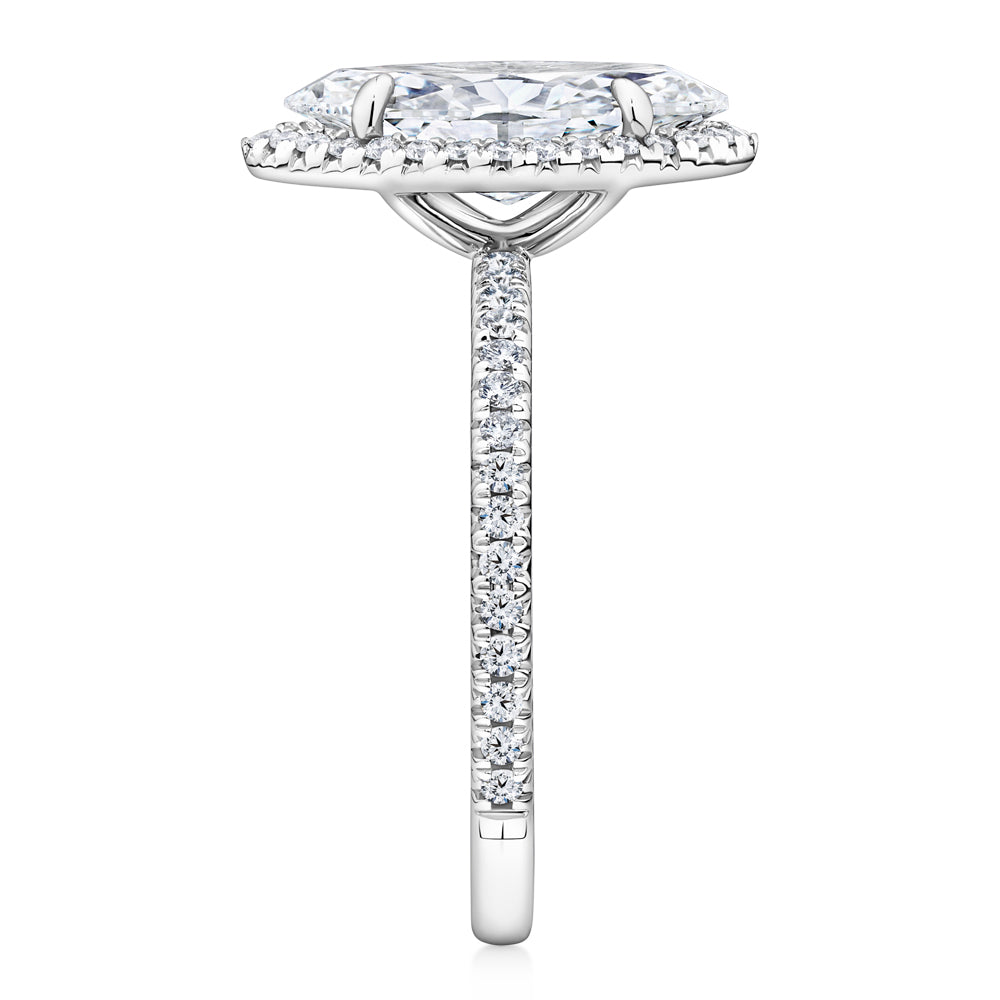 Certified Lab-Grown Diamond, 2.36 carat TW marquise and round brilliant halo ring in 14 carat white gold
