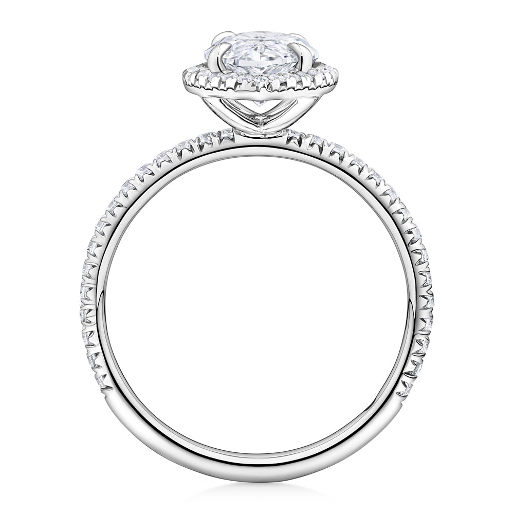 Certified Lab-Grown Diamond, 2.36 carat TW marquise and round brilliant halo ring in 14 carat white gold
