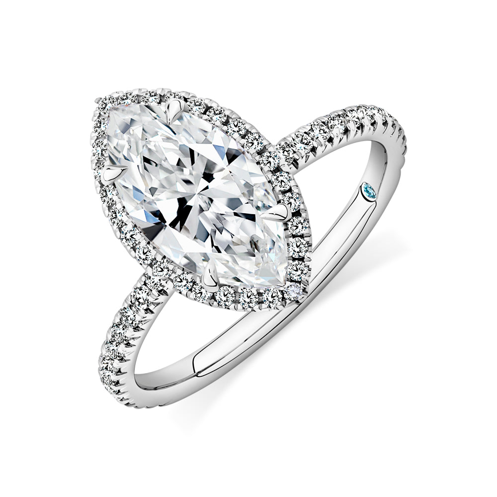 Certified Lab-Grown Diamond, 2.36 carat TW marquise and round brilliant halo ring in 14 carat white gold