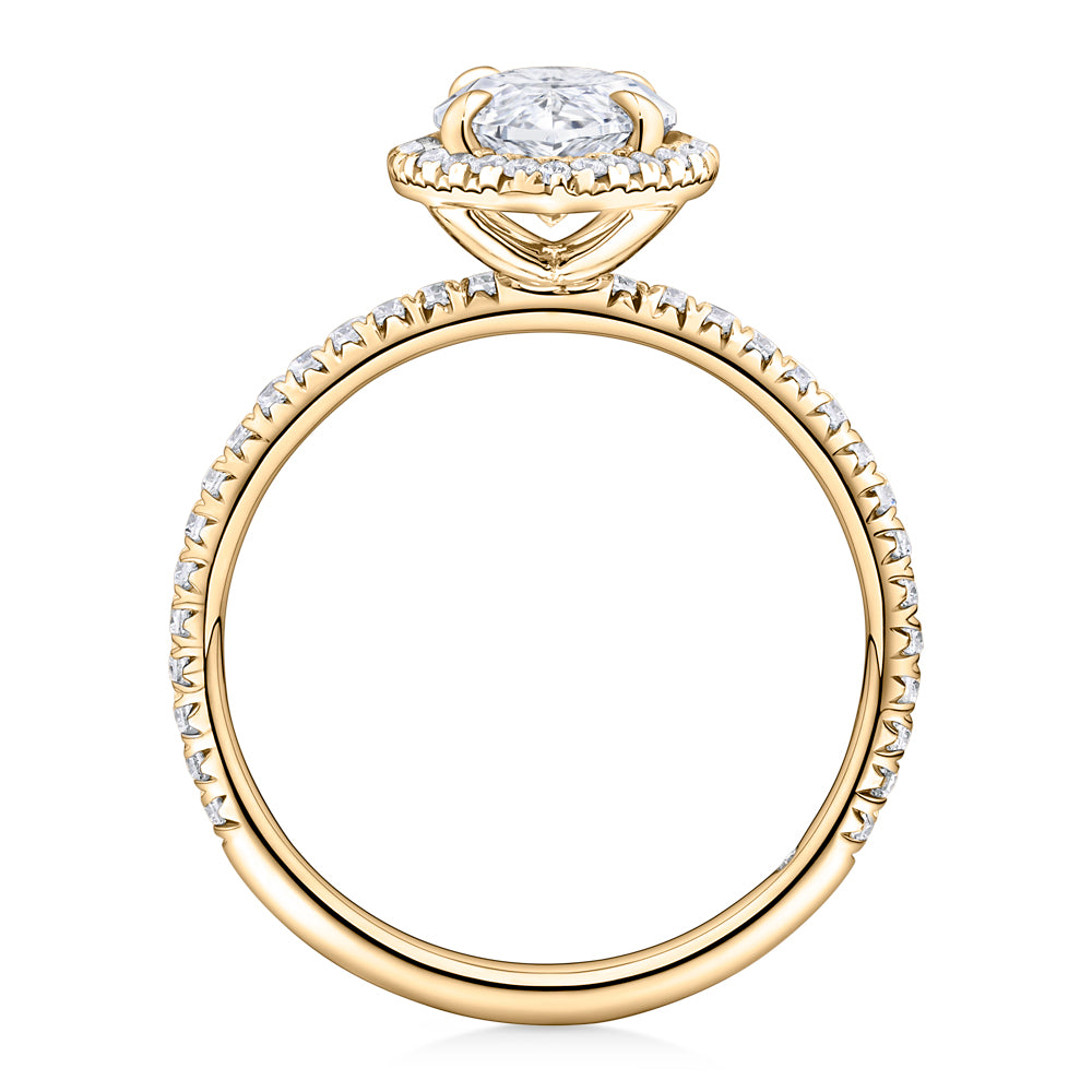 Lab-Grown Simulant, 2.36 carat*TW marquise and round brilliant halo ring in 10 carat yellow gold