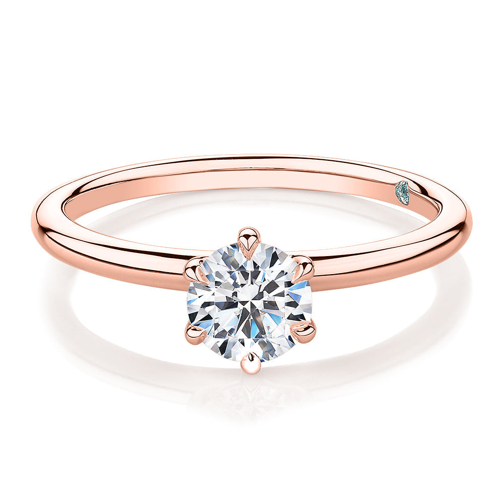 Premium Certified Laboratory Created Diamond, 0.70 carat round brilliant solitaire engagement ring in 18 carat rose gold