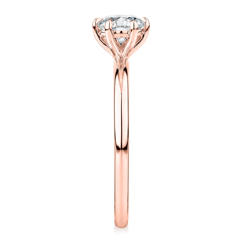Premium Certified Laboratory Created Diamond, 0.70 carat round brilliant solitaire engagement ring in 18 carat rose gold