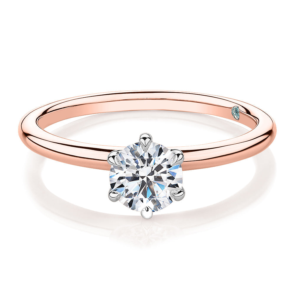 Premium Certified Laboratory Created Diamond, 0.70 carat round brilliant solitaire engagement ring in 14 carat rose and white gold