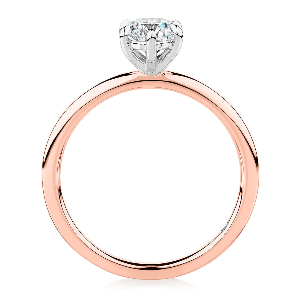 Signature Simulant Diamond 0.70 carat* round brilliant solitaire engagement ring in 14 carat rose and white gold