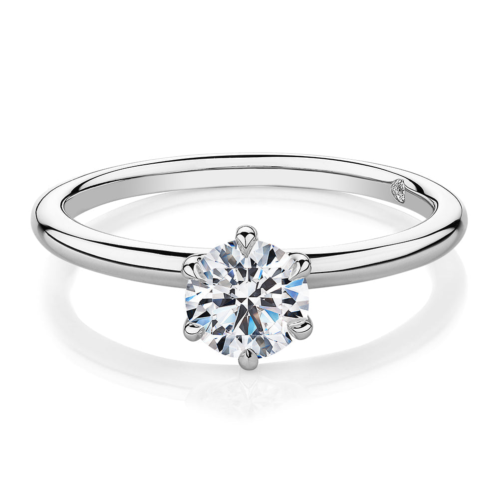 Signature Simulant Diamond 0.70 carat* round brilliant solitaire engagement ring in 10 carat white gold