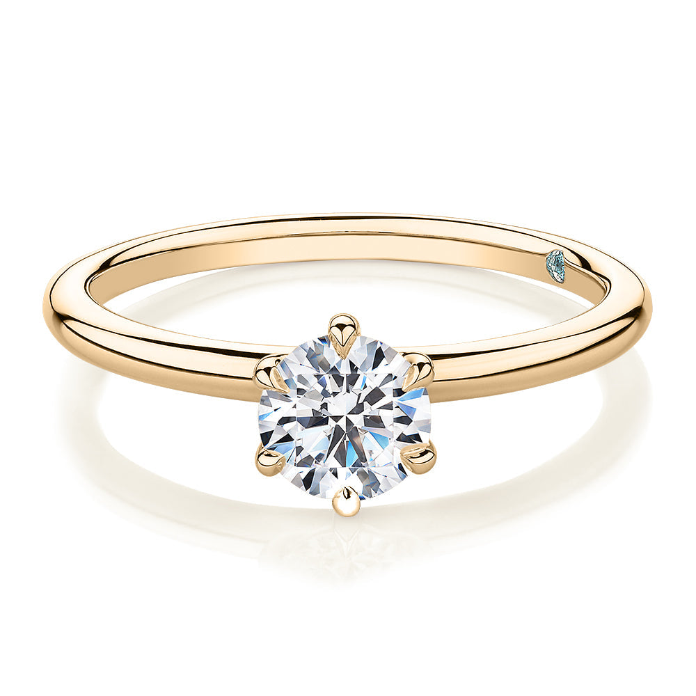Premium Certified Laboratory Created Diamond, 0.70 carat round brilliant solitaire engagement ring in 14 carat yellow gold