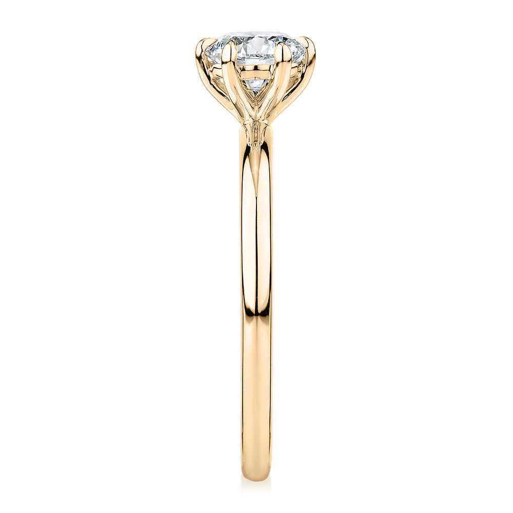 Signature Simulant Diamond 0.70 carat* round brilliant solitaire engagement ring in 14 carat yellow gold