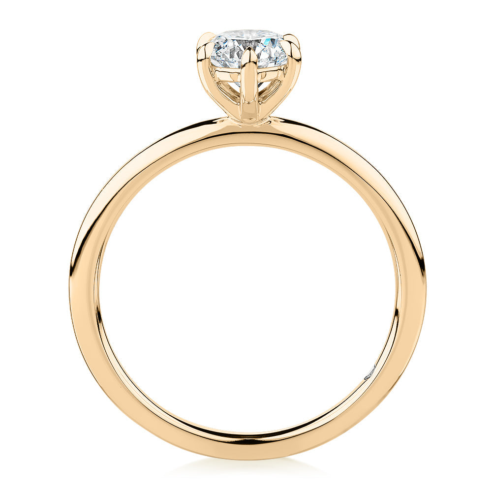 Signature Simulant Diamond 0.70 carat* round brilliant solitaire engagement ring in 14 carat yellow gold